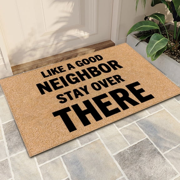 Hewann Funny Non-Slip Rubber Door Mat - Absorbent Polyester Outdoor Welcome Mat for Entryway - 'Like A Good Neighbor, Stay Over There' - for Home, Office, Camping - Customizable Option Available