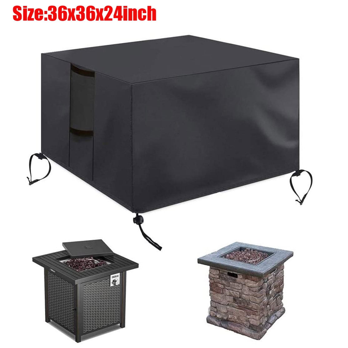 32 Inch Square Fire Pit Cover - Heavy Duty Waterproof Oxford With Buckle Straps & Drawstring For Patio Protection