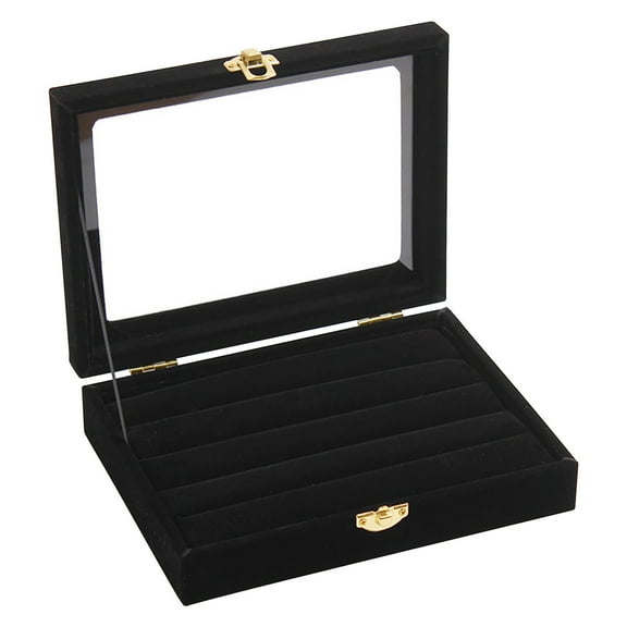Hewann Jewelry Ring Organizer Jewelry Ring Storage Velvet Box Holder Case Organizer Earring Display Tray for Home & Retail Gift – Elegant Black Wooden & Glass Design