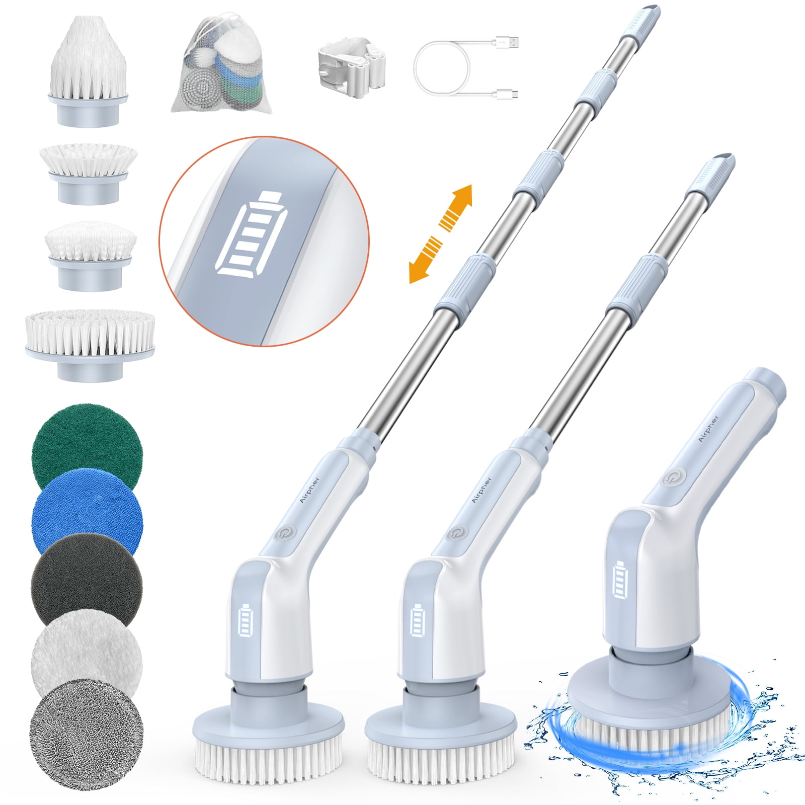 Hewcham Cordless Electric Spin Scrubber, Cleaning Bathtub Power Brush with 9 Replaceable Brush Heads