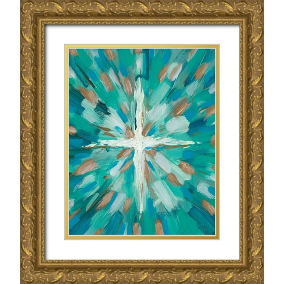 Hewitt, L. 12x14 Gold Ornate Wood Framed with Double Matting Museum Art Print Titled - Teal Glory