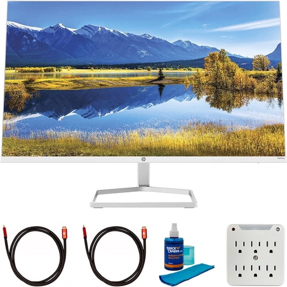 Hewlett Packard 356D5AA#ABA 27 inch Full HD 1080p 16:9 75Hz FreeSync HDMI VGA IPS Monitor Bundle with 2x 6FT Universal 4K HDMI 2.0 Cable, Universal Screen Cleaner and 6-Outlet Surge Adapter