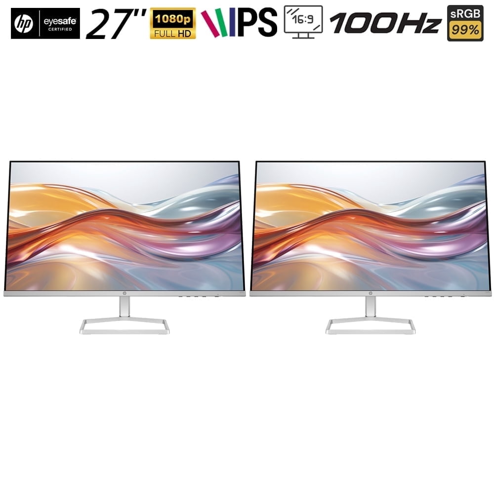 Hewlett Packard 94F44AA 527sf Series 5 27" FHD 100Hz 1500:1 5ms IPS Monitor, Black/Silver (2-Pack)