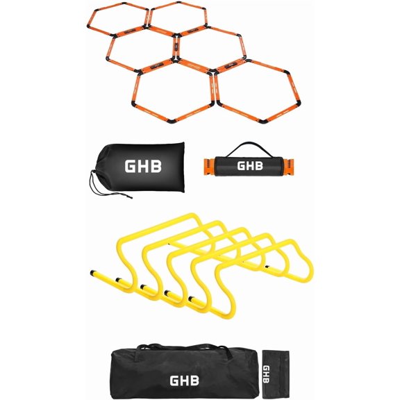Hex Agility Rings 1 Pack and 5 Pack 8" Agility Hurdles 1 Pack