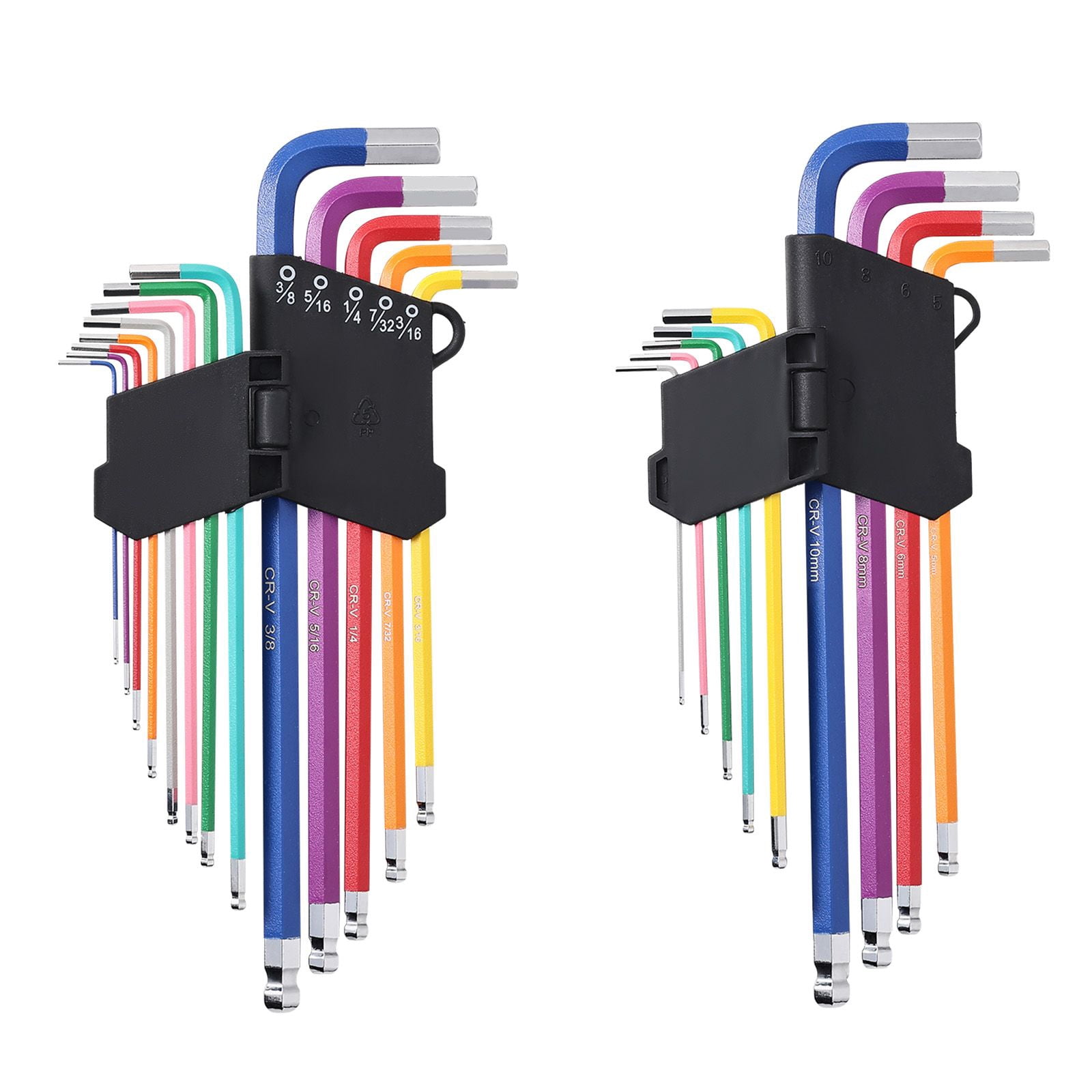 Hex Allen Wrench Set 22PCS, CR-V Alloy with Color-Coded Sizes, 9 Metric and 13 SAE, Ball End Design with 25° Tilt, 180° Foldable Storage Case for Repair