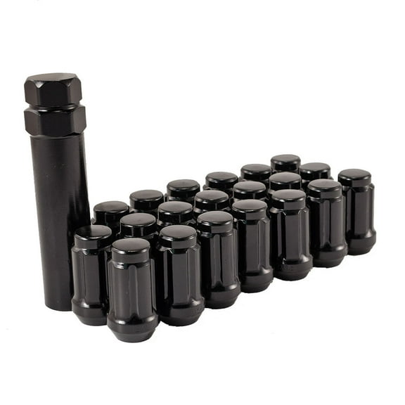 Hex Autoparts (20PCS) 12x1.5 Black Spline Tuner Racing Lug Nuts + Key for Honda Acura Chevy Ford