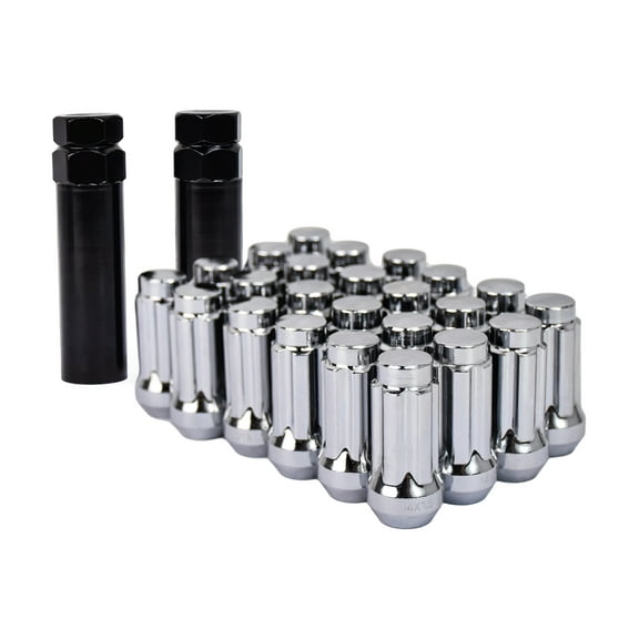 Hex Autoparts (24Pcs) 14x1.5 Chrome Spline Wheel Lug Nuts w/ Two Keys for Silverado Sierra Yukon