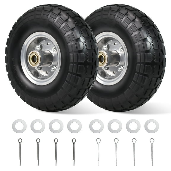 Hex Autoparts 2Pack 10" 4.10/3.50-4" Solid Flat Free Wheel Tire Hand Truck Wagon Wheelbarrow