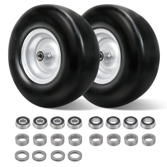 Hex Autoparts 2Pack 13x5.00-6 Flat Free Lawn Mower Tire Solid Smooth Lawn Mower 3/4" or 5/8" Bearing Set of 2