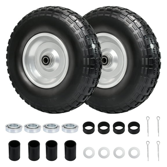 Hex Autoparts 2pcs 13" 4.00-6 Flat Free Tire and Wheels,w/ 5/8" & 3/4" Bearing, 1.8"-4.8" hub for Garden Carts/Hand Trucks/Garden Carts Set of 2