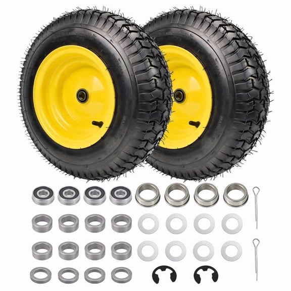 Hex Autoparts 2pcs 16x6.5-8 4Ply Tubeless Turf Lawn Mower Tire & Wheel with Rim, 3/4" or 5/8" Bearing Set of 2