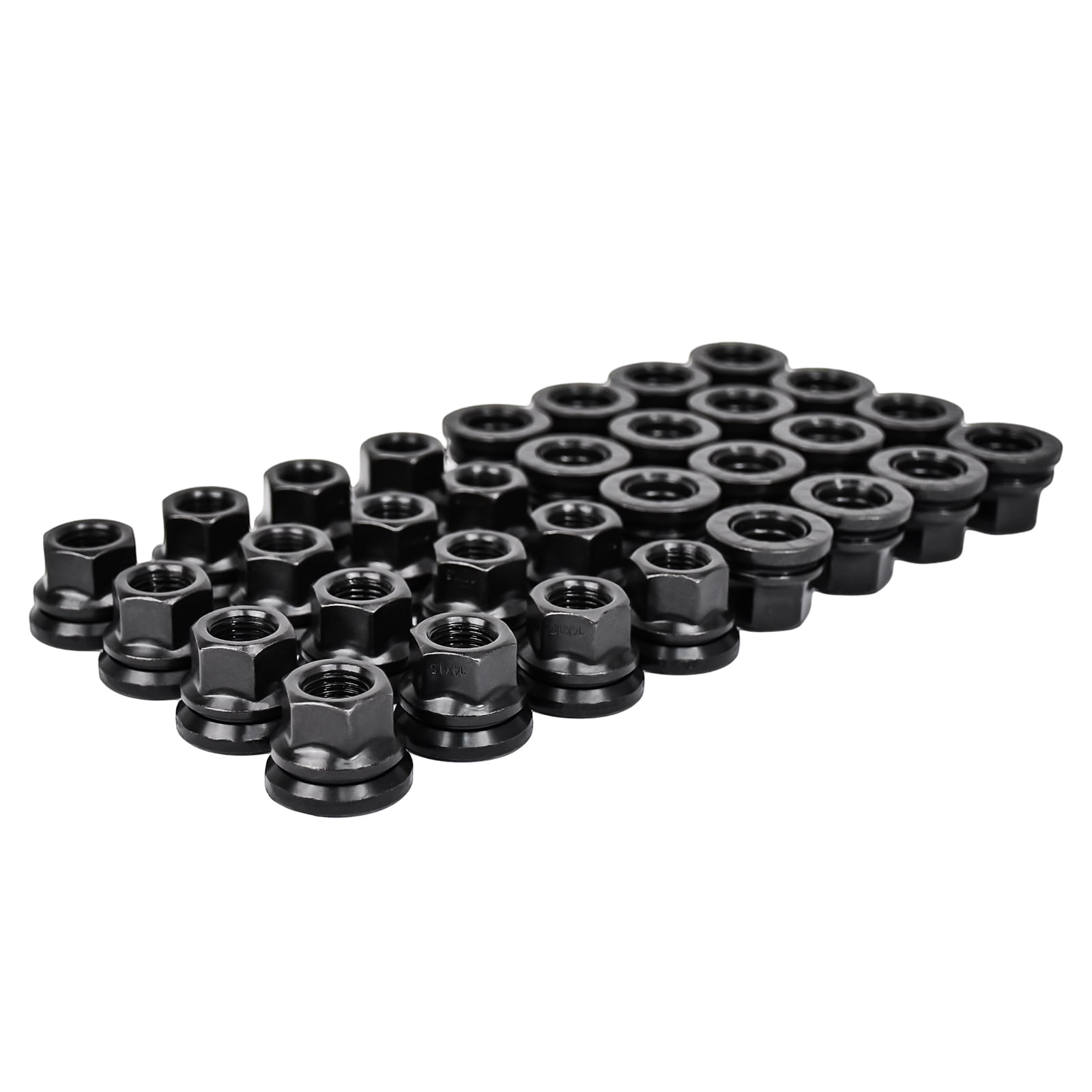 Hex Autoparts (32Pcs) 14x1.5 Black Flat Seat Open Lug Nuts for Ford F250 F350 Super Duty