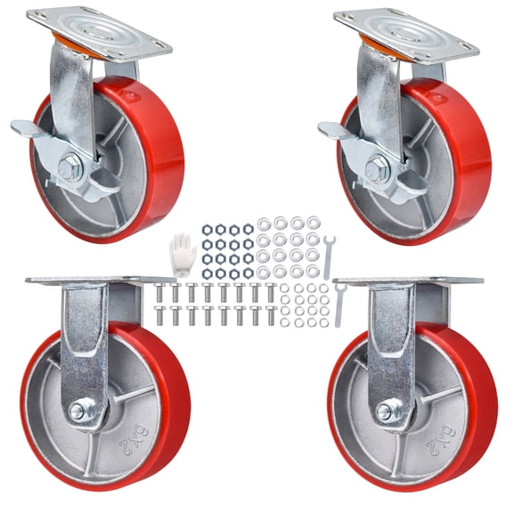 Hex Autoparts 4 Pack Heavy Duty Swivel Plate Iron Caster Wheels 4" Polyurethane Wheels