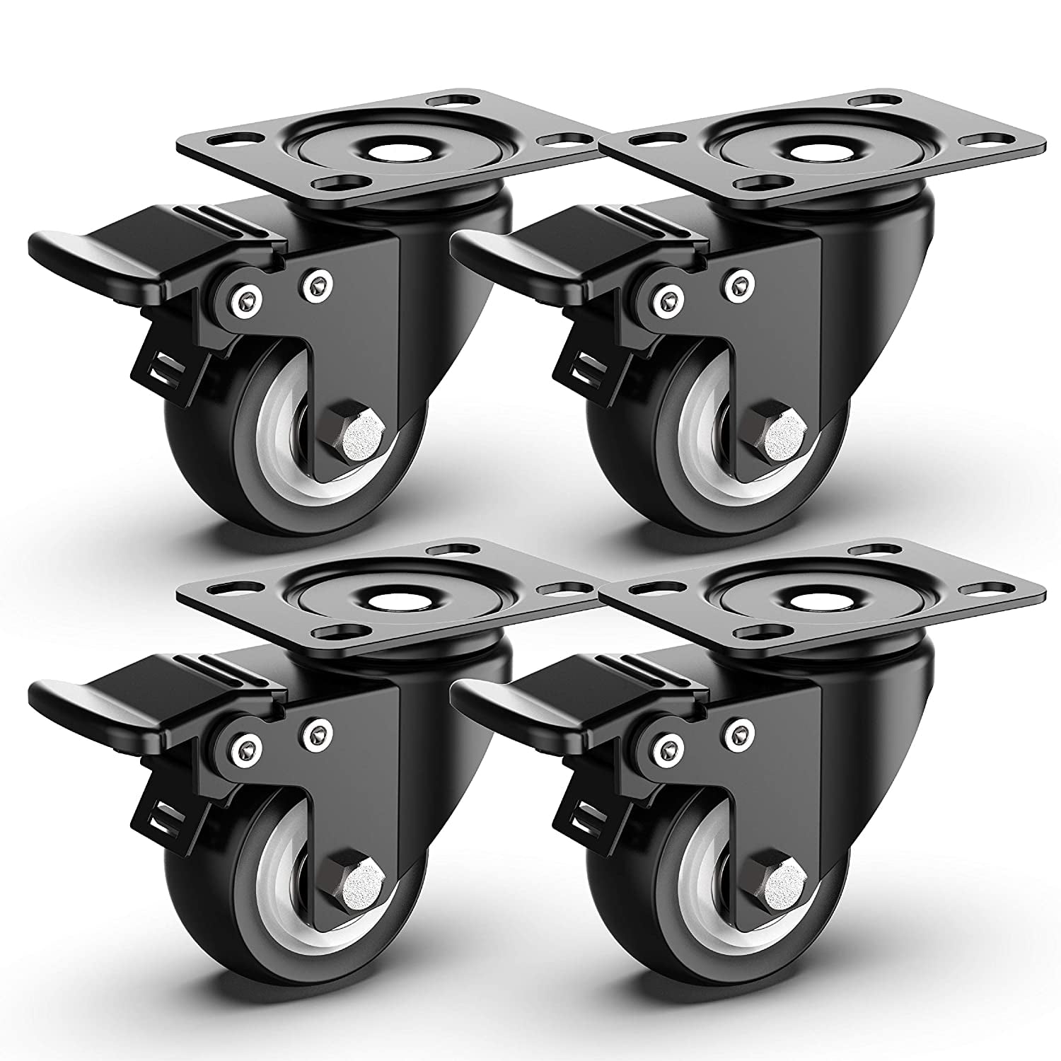 Hex Autoparts 4PCS 4 Inche Caster Wheels Locking Casters with Brake Swivel Plate Casters 360 Degree Rotating Black