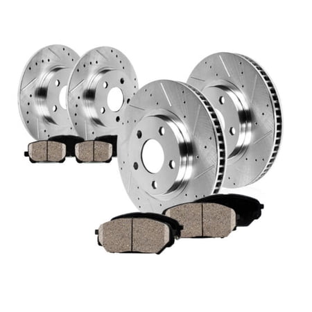 Hex Autoparts Front&Rear Drill Slot Brake Rotors and Ceramic Pads Fits For Toyota Tundra 2007-2017