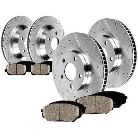 Hex Autoparts Front and Rear Drill Slot Brake Rotors & Ceramic Brake Pads Fits For 2006 2007 2008 2009 2010 2011 Honda Ridgeline
