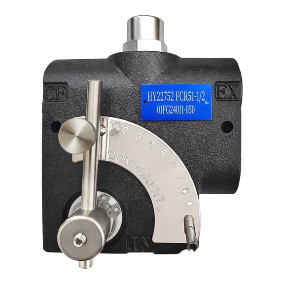 Hex Autoparts Pressure Compensating Variable Hydraulic Flow Control Valve w/Relief fits FCR51-1/2 or PFC51-1/2, Hydraulic Pressure Relief Valve 1/2 NPT Port Size, 0-30 GPM