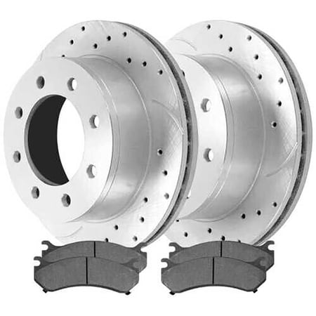 Hex Autoparts Rear Drilled Slotted Brake Rotors & Ceramic Pads For Chevy GMC 2500 3500 HD