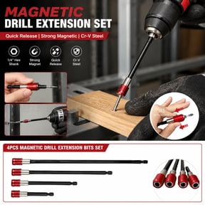 Hex Bar Drill Bit Extender Kit, Magnetic Bit Holder for Screwdriver Bits, 1/4 Inch Hex Drill Bit Extension 2 4 6 12 Inch 4 Piece Set, Quick Change Magnetic Tool Holder for Impact