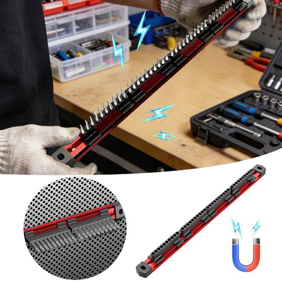 Hex Bit Organizer Aluminum 40 Slot Hex Bit Holder with Sliding Rail Heavy Duty CNC Storage Rack Secure Grip Design for Workshop Fast Tool Access and Organization Bit Storage Case Red - 41cm