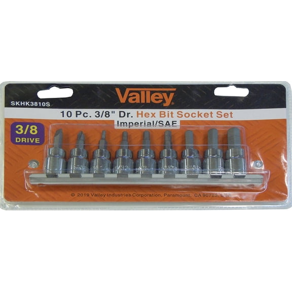 Hex Bit SAE Socket Set 9pc 3/8" DR with Socket Rail