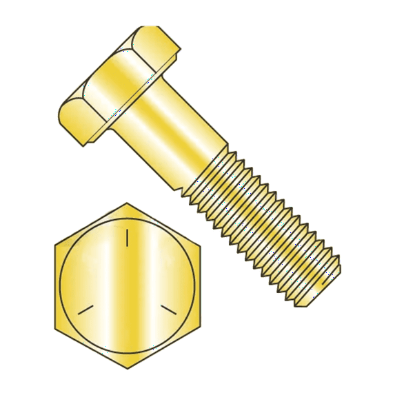 Hex Bolts, Grade 5 Yellow Zinc, 1/4"-20 x 7/8" (Quantity: 100 pcs) Fully Threaded UNC Thread (Thread Size: 1/4") x (Length: 7/8")