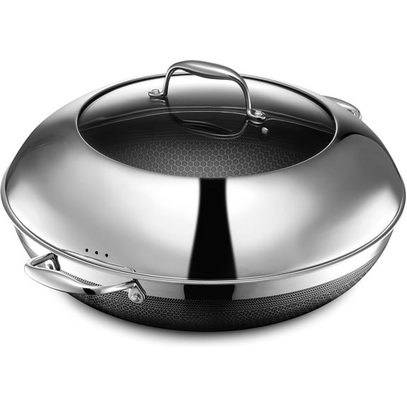 Hex=Clad Hybrid Nonstick 14-Inch Wok with Stainless Steel Lid, Stay-Cool Handles, Dishwasher-Friendly, Oven-Safe Up to 900F, Induction Ready, Compatible with All Cooktops