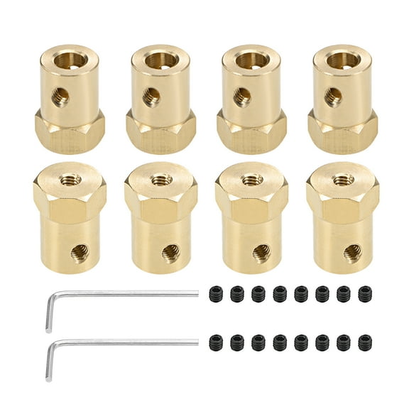 Hex Coupler 6mm Bore Motor Hex Brass Shaft Coupling Flexible Connector for Car Wheel Tires Shaft Motor 8pcs