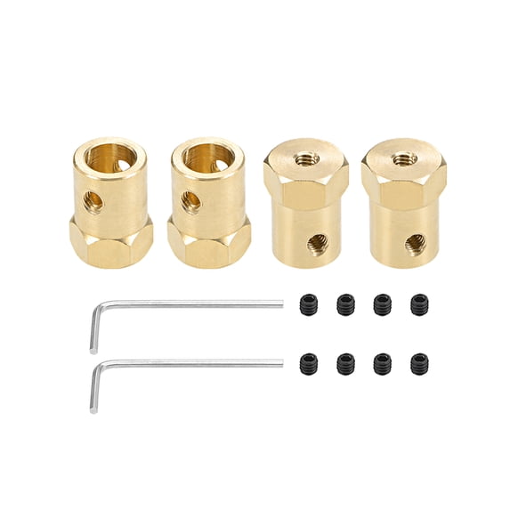Hex Coupler 8mm Bore Motor Hex Brass Shaft Coupling Flexible Connector for Car Wheel Tires Shaft Motor 4pcs