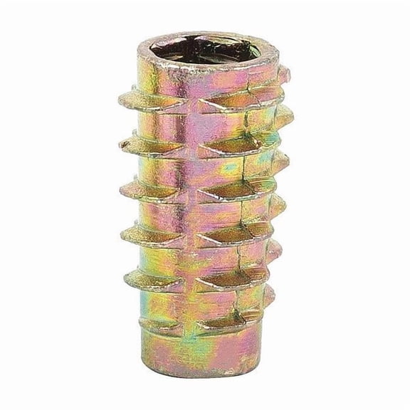 Hex Drive Threaded Insert, 1/4"-20 Int Thrd Sz, 25/32 in L, 29/64 in Dia., Zinc Alloy, Plain