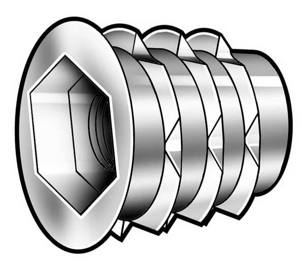 Hex Drive Threaded Insert, M8-1.25 Int Thrd Sz, 33/64 in L, 14.4 mm Dia., Zinc Alloy, Plain, 500 PK