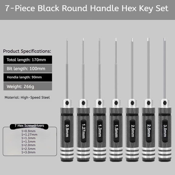 Hex Driver Set Hex Allen Screwdriver Kit 0.9mm 1.27mm 1.3mm 1.5mm 2.0mm 2.5mm 3.0mm Allen Wrench Set Titanium Hexagon Screwdriver RC Tools Kit for RC Car Drone Multi-Axis Helicopter Models(7pcs)