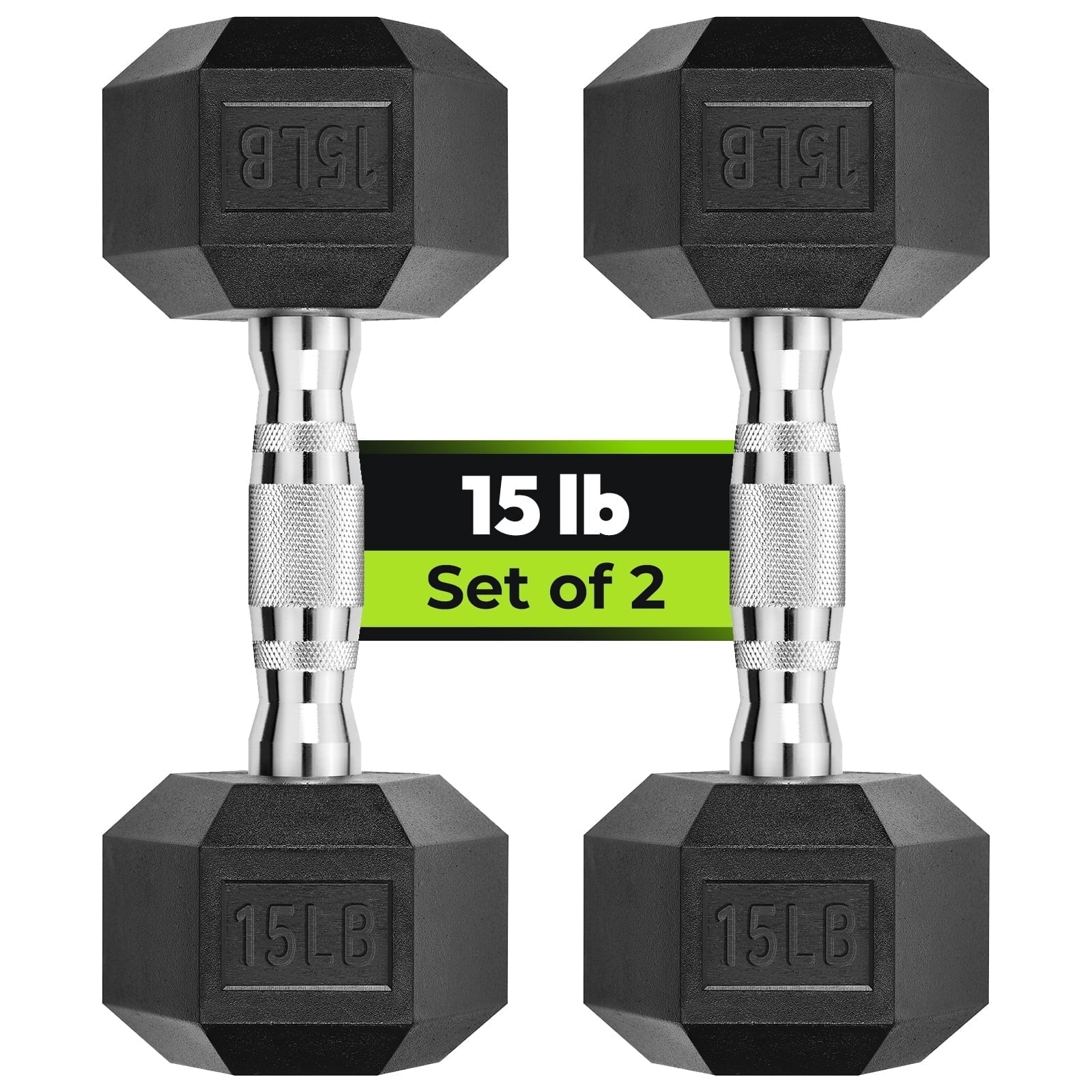 Hex Dumbbell Rubber Encased Dumbbell Strength Training Hex Dumbbell, Hand Weight For Workout & Exercise/Pair of 15LB