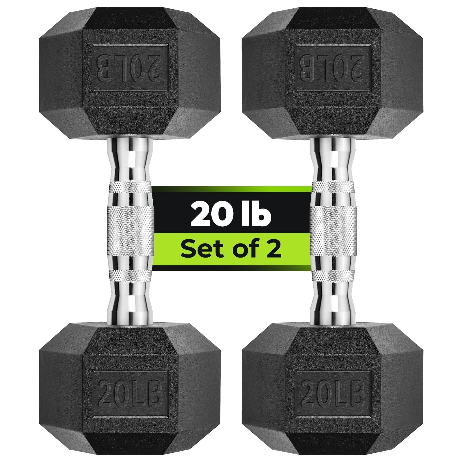 Hex Dumbbell Rubber Encased Dumbbell Strength Training Hex Dumbbell, Hand Weight For Workout & Exercise/Pair of 20LB