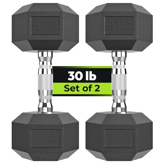 Hex Dumbbell Rubber Encased Dumbbell Strength Training Hex Dumbbell, Hand Weight For Workout & Exercise/Pair of 30LB