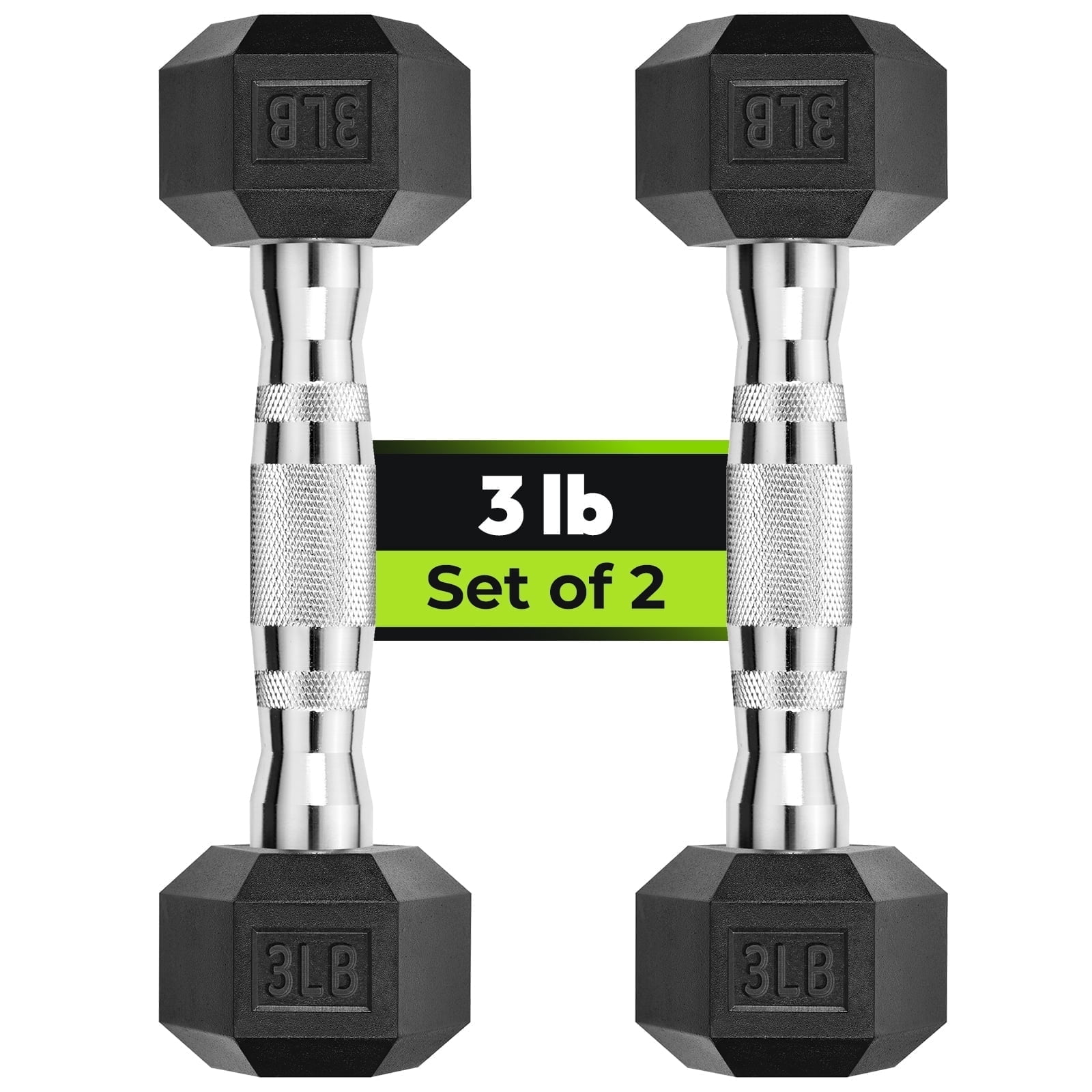 Hex Dumbbell Rubber Encased Dumbbell Strength Training Hex Dumbbell, Hand Weight For Workout & Exercise/Pair of 3LB