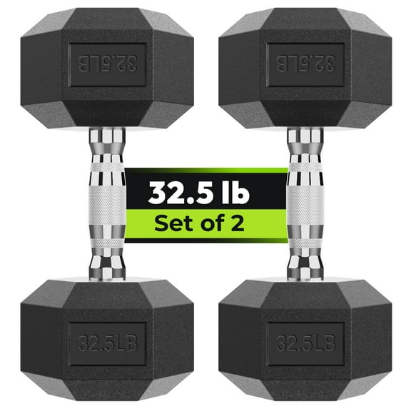 Hex Dumbbell Rubber Encased Hex Dumbbell Exercise & Fitness Hex Dumbbell, Hand Weight For Strength Training/Pair of 32.5LB