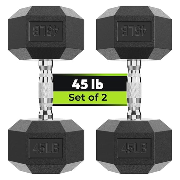 Hex Dumbbell Set 2.5-65 lb, Rubber Encased Weights for Strength Training - Pair of 2 Hand Weights, Hexagon Dumbbells for Home & Gym Workout