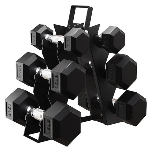 Hex Dumbbell Set 46LBS 60LBS 100LBS Rubber Coated, Home Gym Weights for Strength Training, 5-15LB Pairs, Hexagonal Dumbbells with Rack