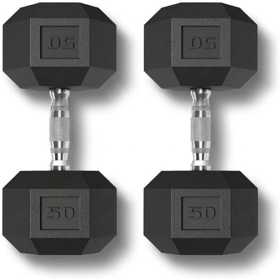 Hex Dumbbells 50lb Set of 2 Rubber Encased Cast Iron Weights Textured Carbon | Iron, Rubber, Non-slip, Non-slip Grip, Durable, Adjustable, Versatile, Space-saving