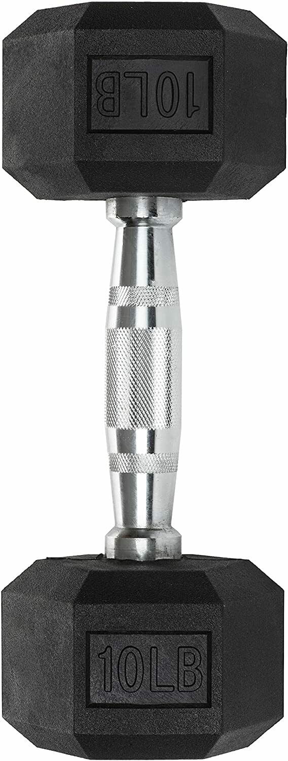 Hex Dumbbells - Heavy Duty PVC Coated Weights, Chrome-Plated Knurled Handles, Fixed Hexagon Dumbbell - Workout, Exercise Weights, Lifting, Body Building Home Gym Training Gear - 10 LB