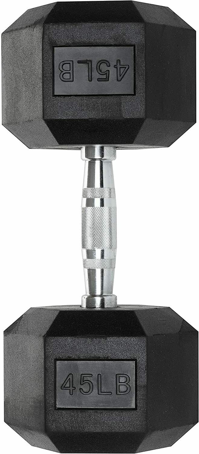 Hex Dumbbells - Heavy Duty PVC Coated Weights, Chrome-Plated Knurled Handles, Fixed Hexagon Dumbbell - Workout, Exercise Weights, Lifting, Body Building Home Gym Training Gear - 45 LB