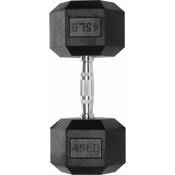 Hex Dumbbells - Heavy Duty PVC Coated Weights, Chrome-Plated Knurled Handles, Fixed Hexagon Dumbbell - Workout, Exercise Weights, Lifting, Body Building Home Gym Training Gear - 45 LB
