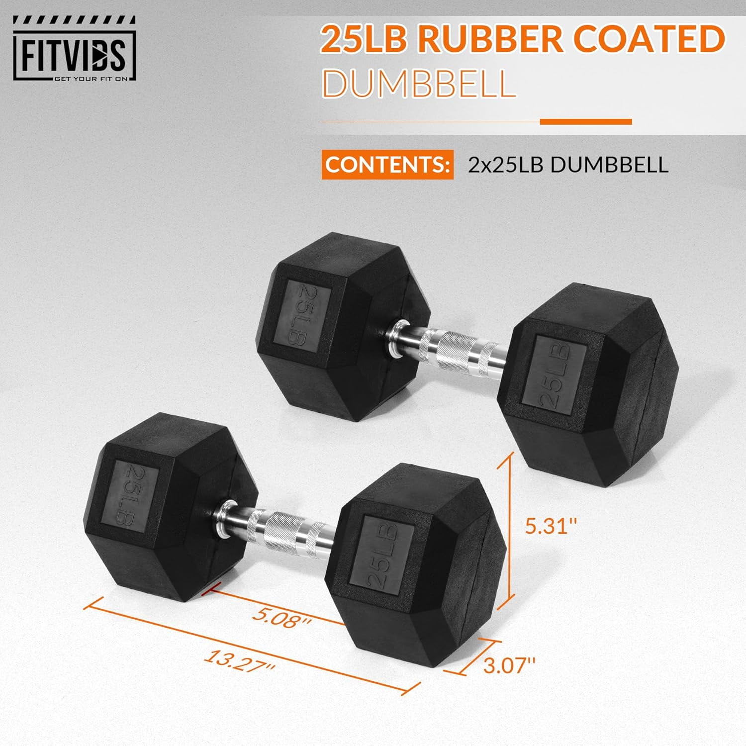 Hex Dumbbells Rubber Coated Hand Weights for Exercises and Fitness Home Gym, 5-50 LB Pair