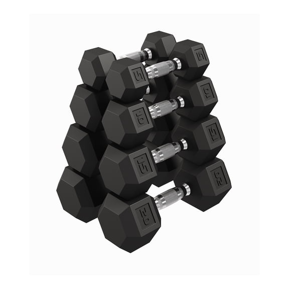 Hex Dumbbells Set of 2, 550 lb Rubber-Coated Hand Weights with Solid Cast Iron Core, Textured Chrome-Plated Handles, Anti-Roll Design for Home Gym Strength Training
