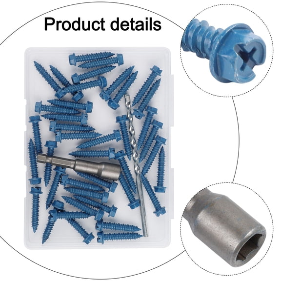 Hex Head Concrete Screw Anchor Kit For Masonry Brick Cement Gypsum Secure Fastening Carbon Steel With Drill Bit And 5/16 Inch Socket Wrench For Construction DIY Projects Home Repairs(40pcs)