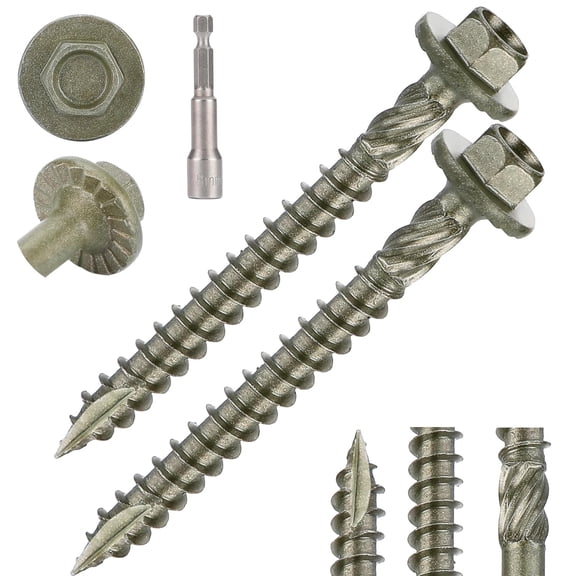 Hex Head Heavy Duty Wood Screws #14 x 2-1/2", Structural Lag Screws for Log, Timber, Landscaping & Outdoor Projects, Green Coated, 40 Pack