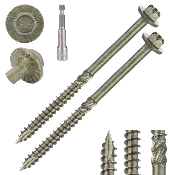 Hex Head Heavy Duty Wood Screws #14 x 4, Structural Lag Screws for Log, Timber, Landscaping & Outdoor Projects, Green Coated, 40 Pack