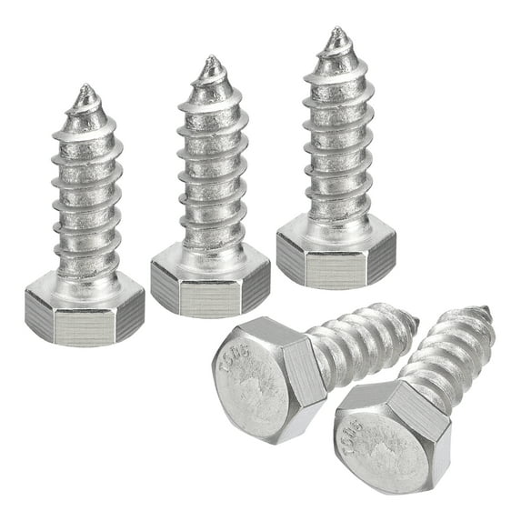 Hex Head Lag Screws Bolts, 1/2" x 1-1/2" 304 Stainless Steel Partial Thread Wood Screws, 5 Pack