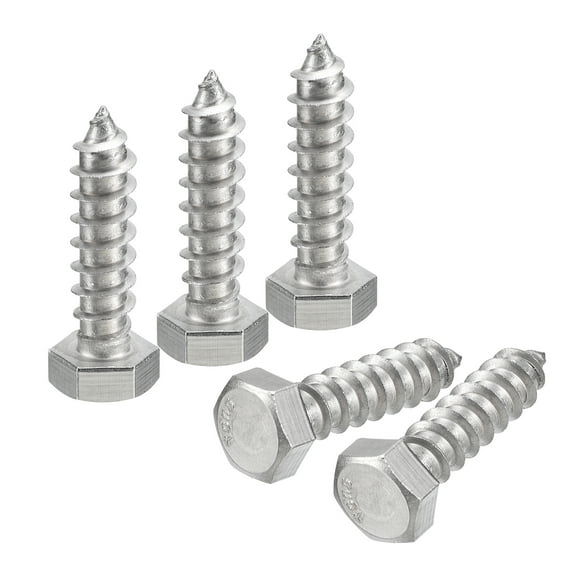 Hex Head Lag Screws Bolts, 3/8" x 1-1/2" 304 Stainless Steel Partial Thread Wood Screws, 5 Pack